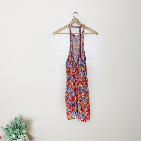 31. [American Eagle] Pink Floral Print High Neck Halter Swing Dress - Picture 2 of 11